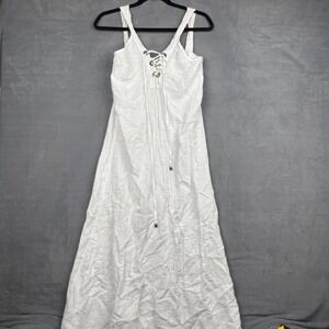 LAURA GOTTI White Linen Lace Up Maxi‎ Dress Made in Italy Size S Boho